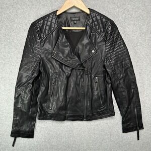 Topshop Womens Black Faux Leather Quilted Moto Biker Jacket Size US 8 11P20KBLK